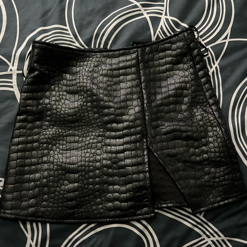 mini black croc skirt